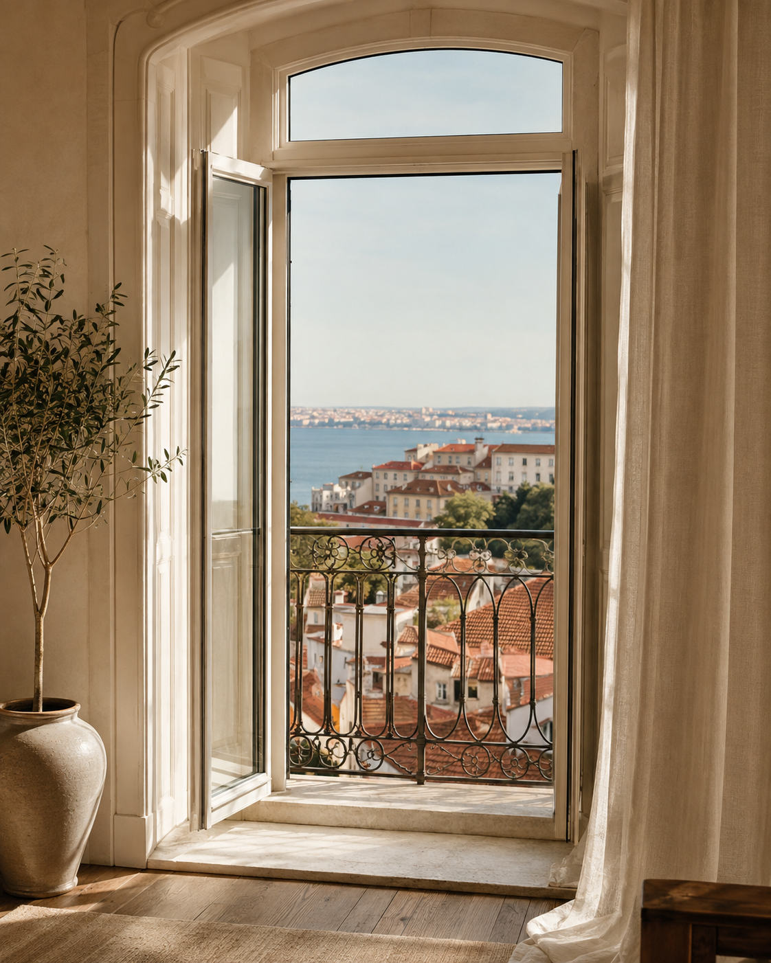 Vista de uma varanda em Portugal, representando uma nova etapa de vida
