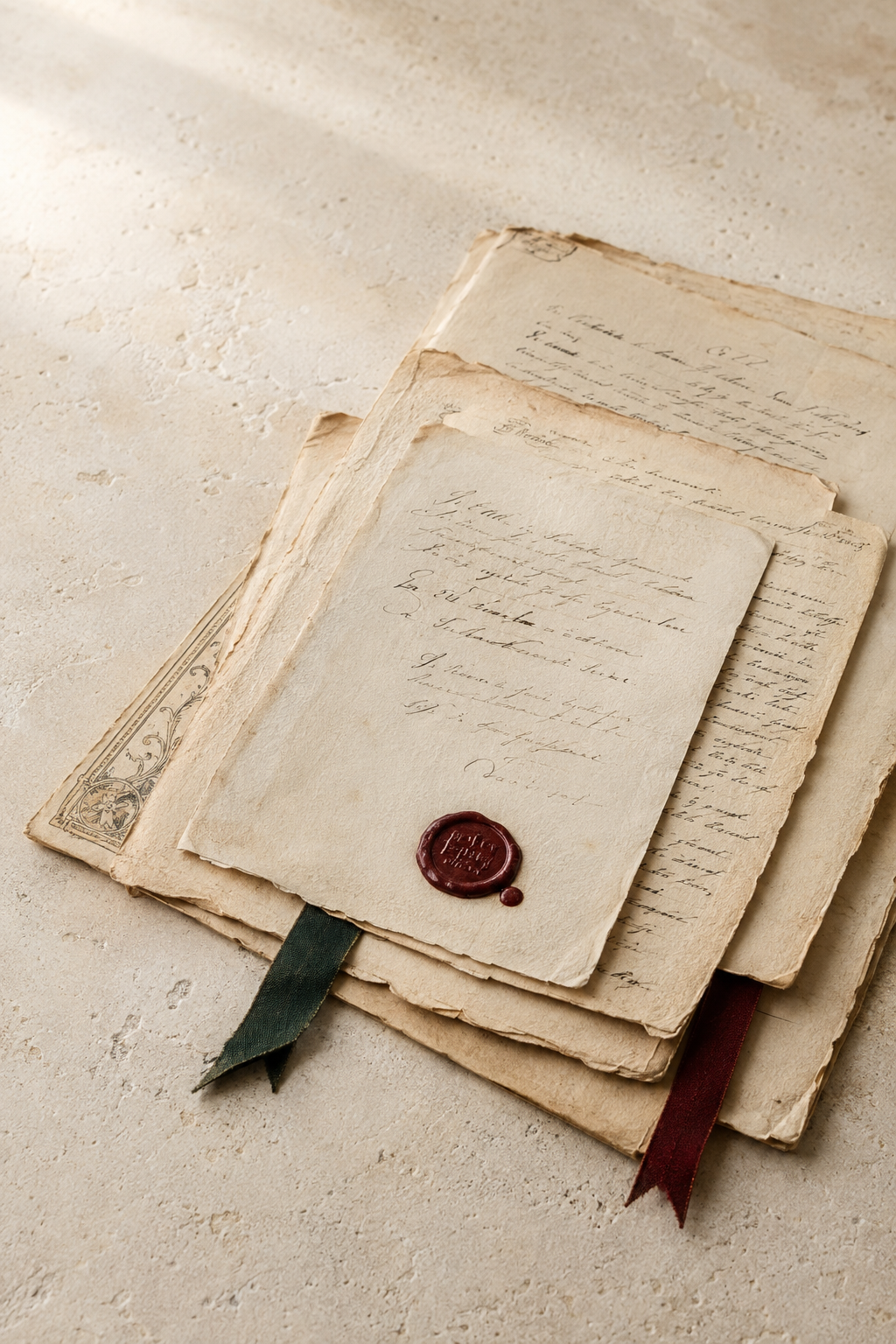 Documentos antigos que representam a história familiar e a pesquisa documental